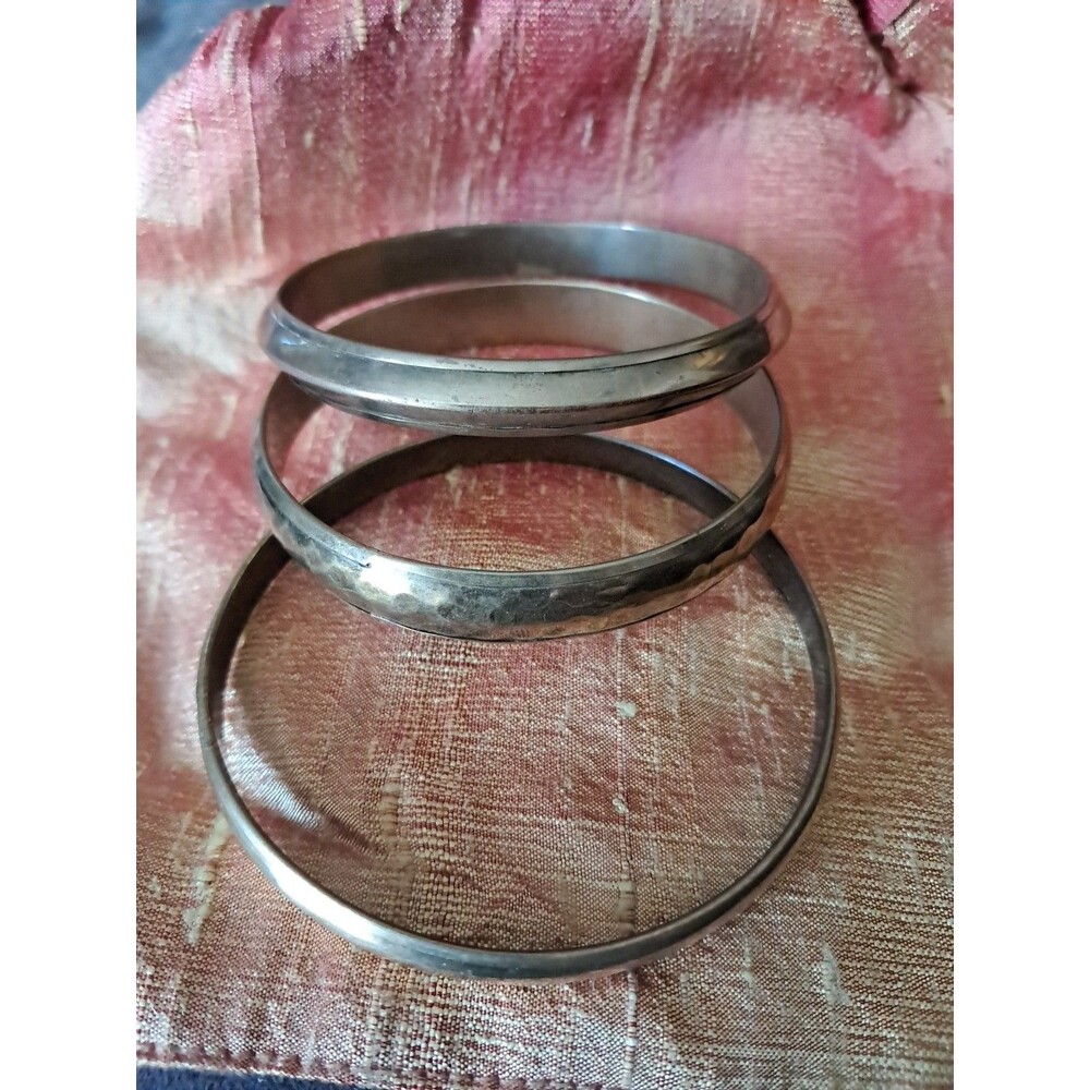 Vintage Stackable Brass Bangle Set of 3 Textured Mixed Minimalist Boho Jewelry